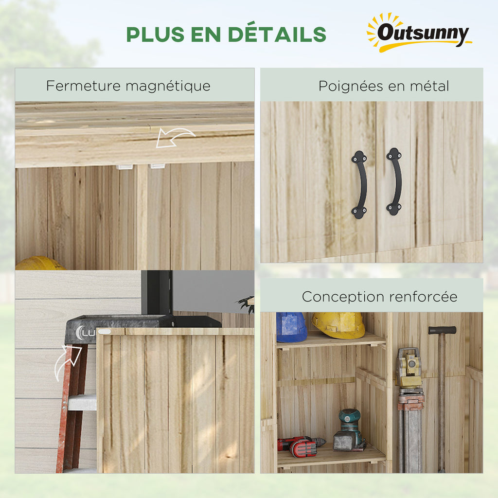 Armoire de jardin armoire de rangement en bois 2 étagères 2 portes toit incliné 120 x 57 x 183 cm bois naturel-5