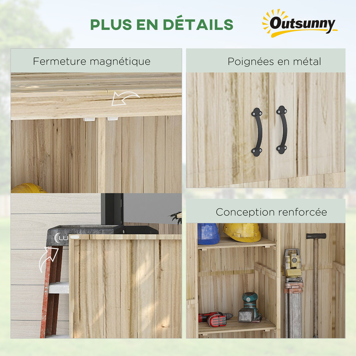 Armoire de jardin armoire de rangement en bois 2 étagères 2 portes toit incliné 120 x 57 x 183 cm bois naturel-5