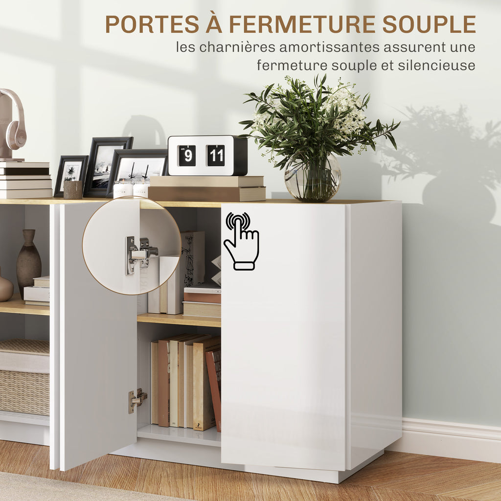 Buffet salle à manger buffet cuisine 4 portes à fermeture douce et étagères réglables 140l x 40P x 75H cm blanc laqué-4