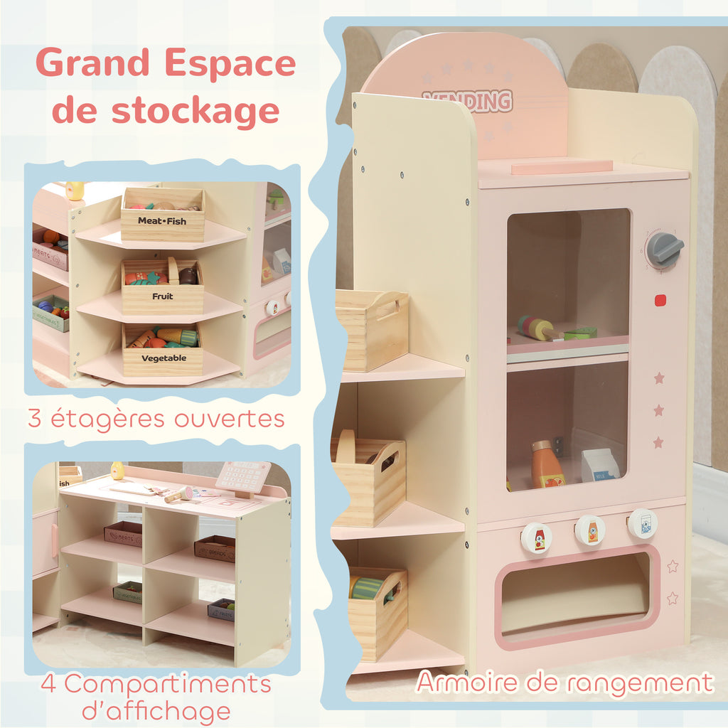 Supermarché pour enfant, marchande en bois, caisse enregistreuse, distributeur et accessoires, 90,7x60x73,8cm, vert-6