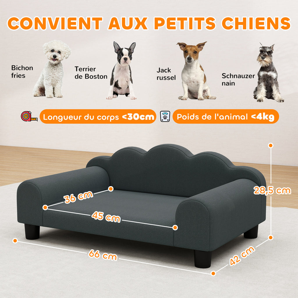 Canapé pour chien, canapé pour animal de compagnie avec dossier et accoudoirs, respirant, 66 x 42 x 28,5 cm, gris foncé-2
