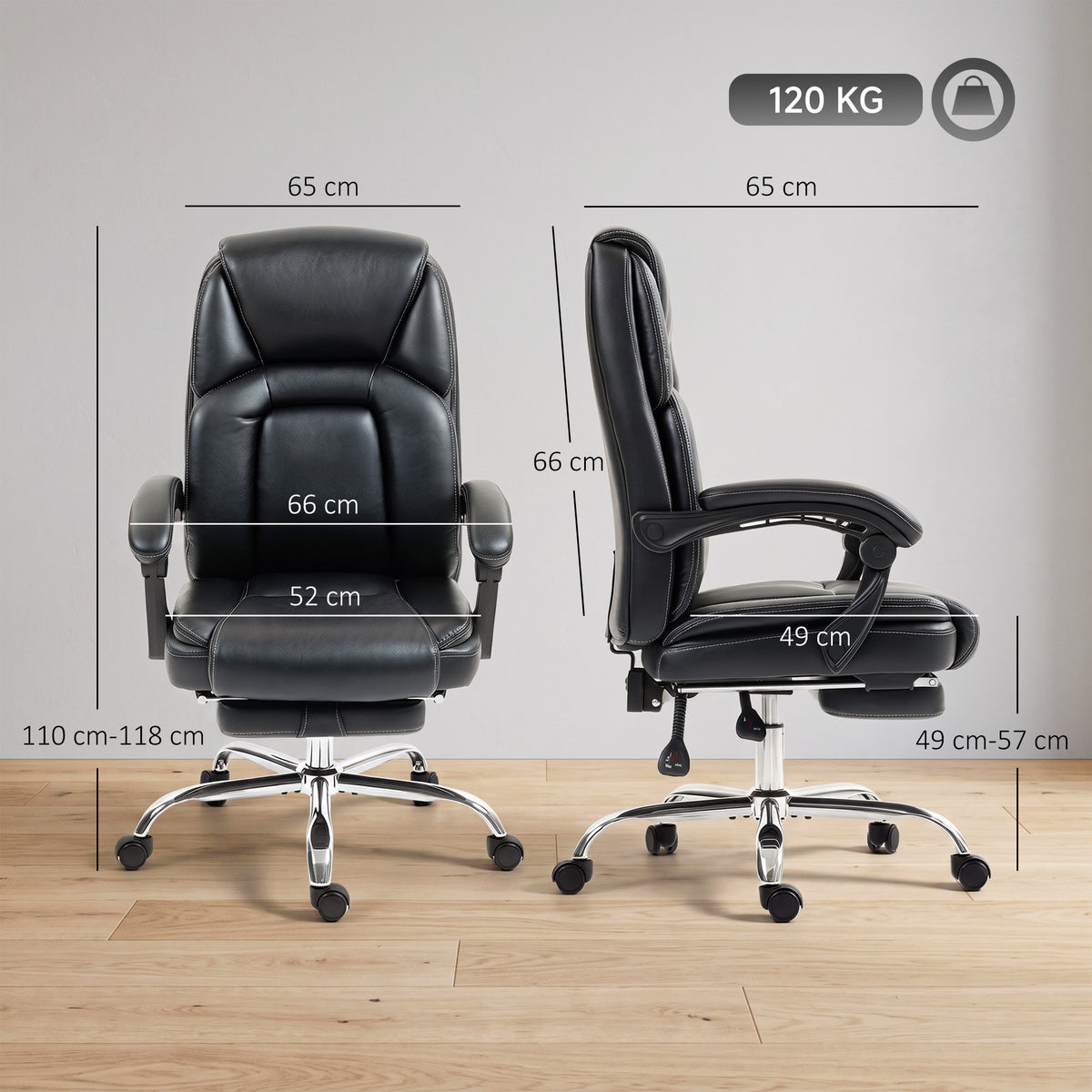 Chaise Bureau Ergonomique, Fauteuil de Bureau Inclinable, Assise rembourrée en PU, Hauteur Réglable, Noir-2