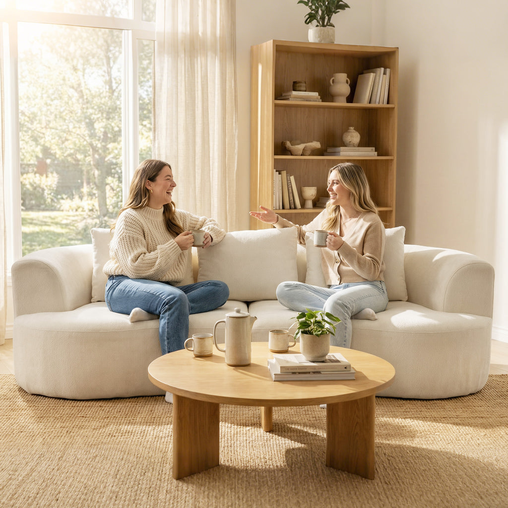 Canapé 3 places en chenille 260 cm, canapé salon, assise large, 3 coussins, pas de montage nécessaire, crème-8