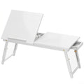 Table de lit pliable et réglable, plateau de lit pour ordinateur portable en bambou plateau inclinable 83,5x33x34cm blanc-0