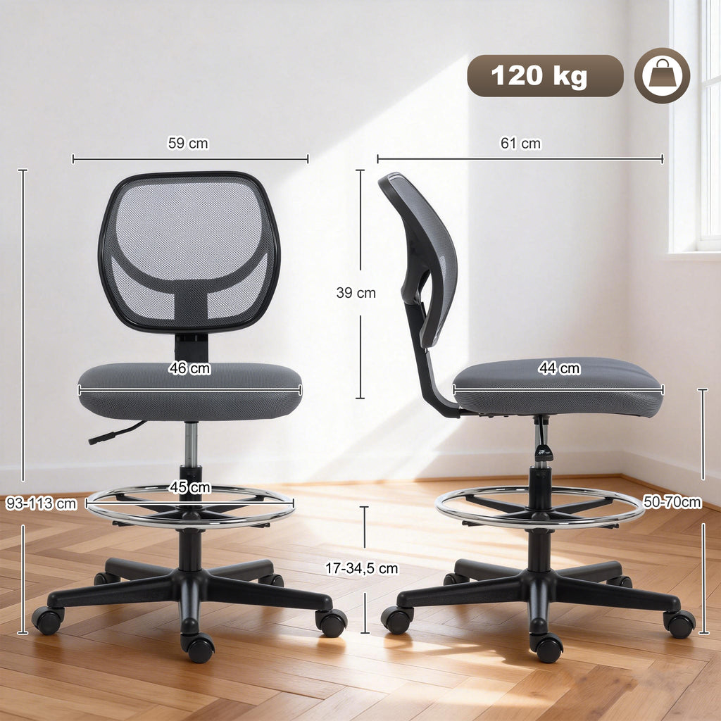 Chaise bureau ergonomique, fauteuil de bureau avec repose-pieds, chaise à dessin en maille, hauteur réglable, gris foncé-2