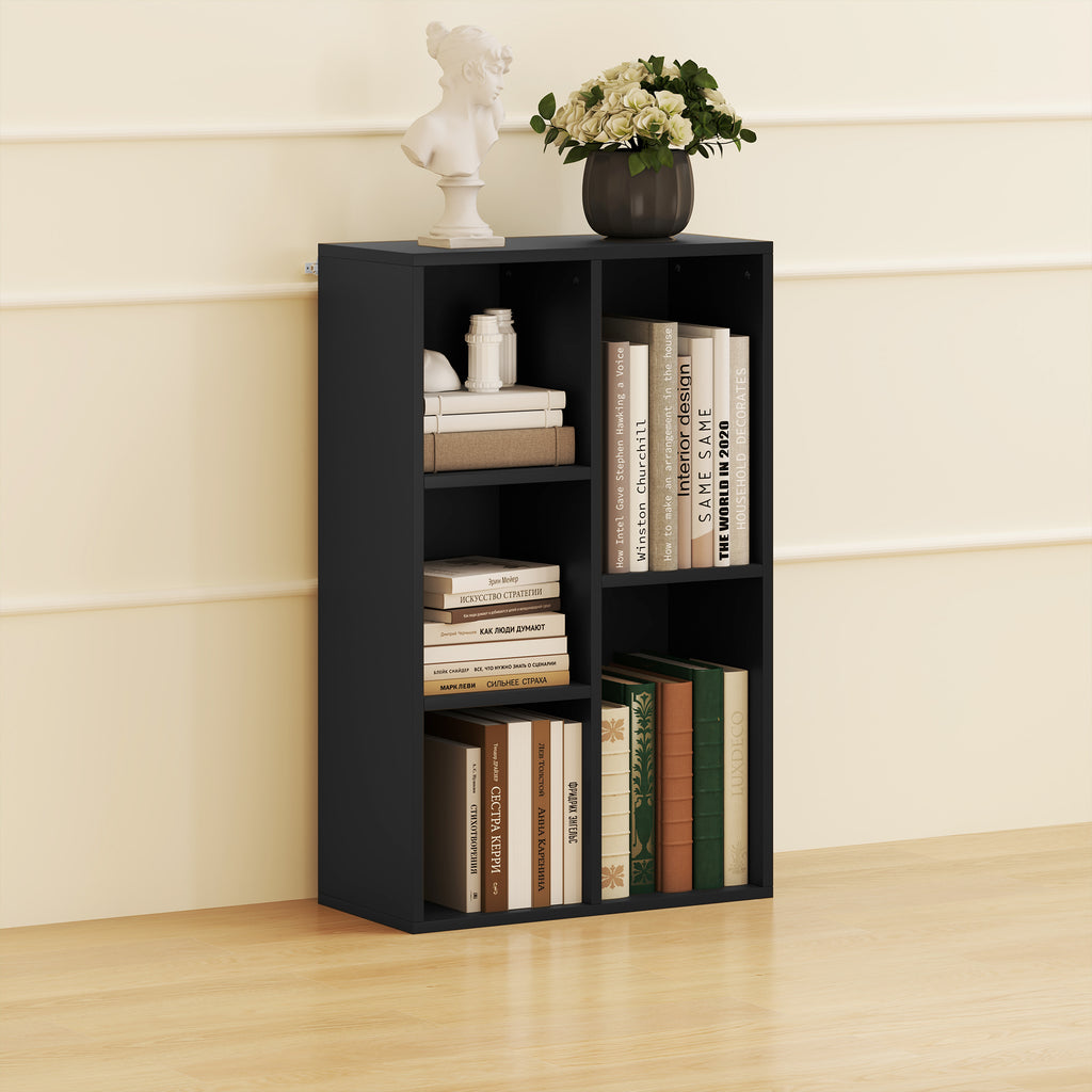 Bibliothèque étagère de rangement avec 5 compartiments, pour salon chambre à coucher bureau, 50x24x80cm, noir-6