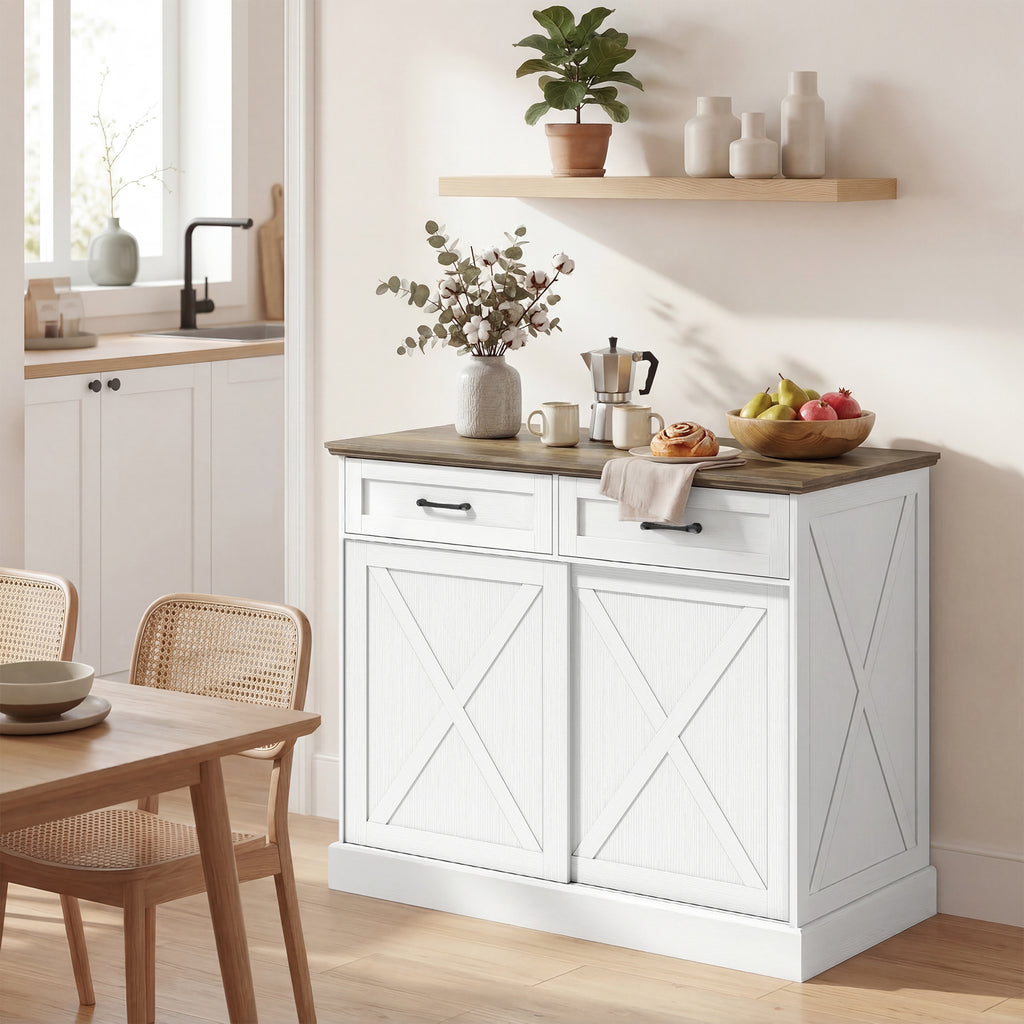 Îlot central cuisine, buffet cuisine, meuble de rangement avec 2 tiroirs 2 portes coulissantes, étagère réglable, blanc-7