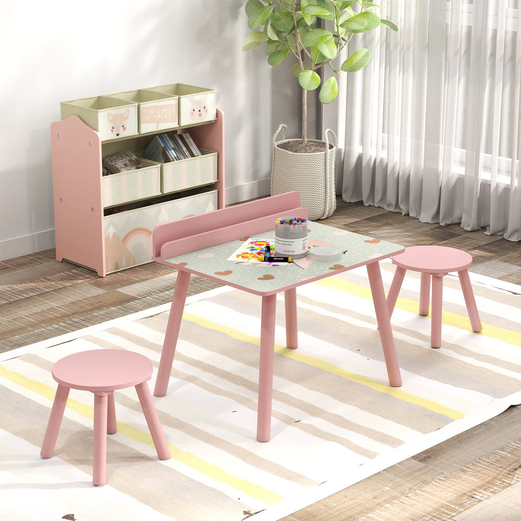 Ensemble table et chaise enfant table pour enfant avec chaise avec porte-livres motifs d'ours pour enfants 3-8 ans rose-7