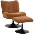 Fauteuil de Salon avec Repose-Pied Réglable, Fauteuil d'Appoint Capitonné en Velours Effet Motifs Gouttes d'Eau, Marron-0
