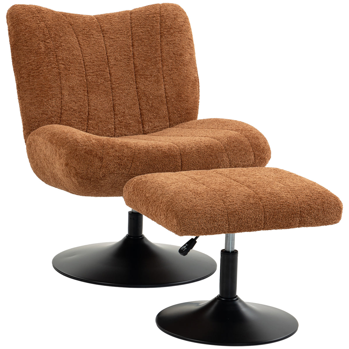 Fauteuil de Salon avec Repose-Pied Réglable, Fauteuil d'Appoint Capitonné en Velours Effet Motifs Gouttes d'Eau, Marron-0