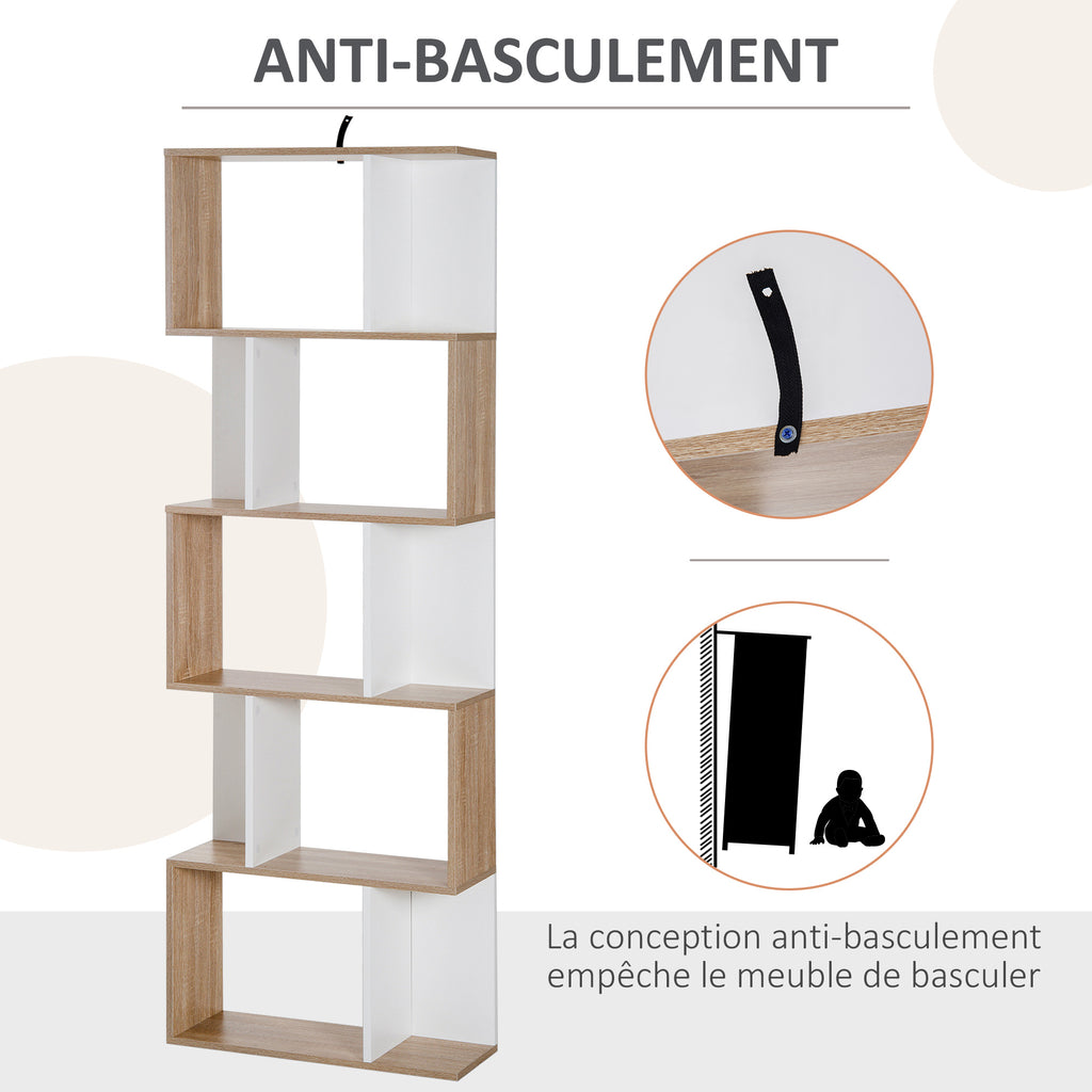 Bibliothèque à 5 niveaux, meuble de rangement en forme de S avec étagères, étagère de rangement blanc-5
