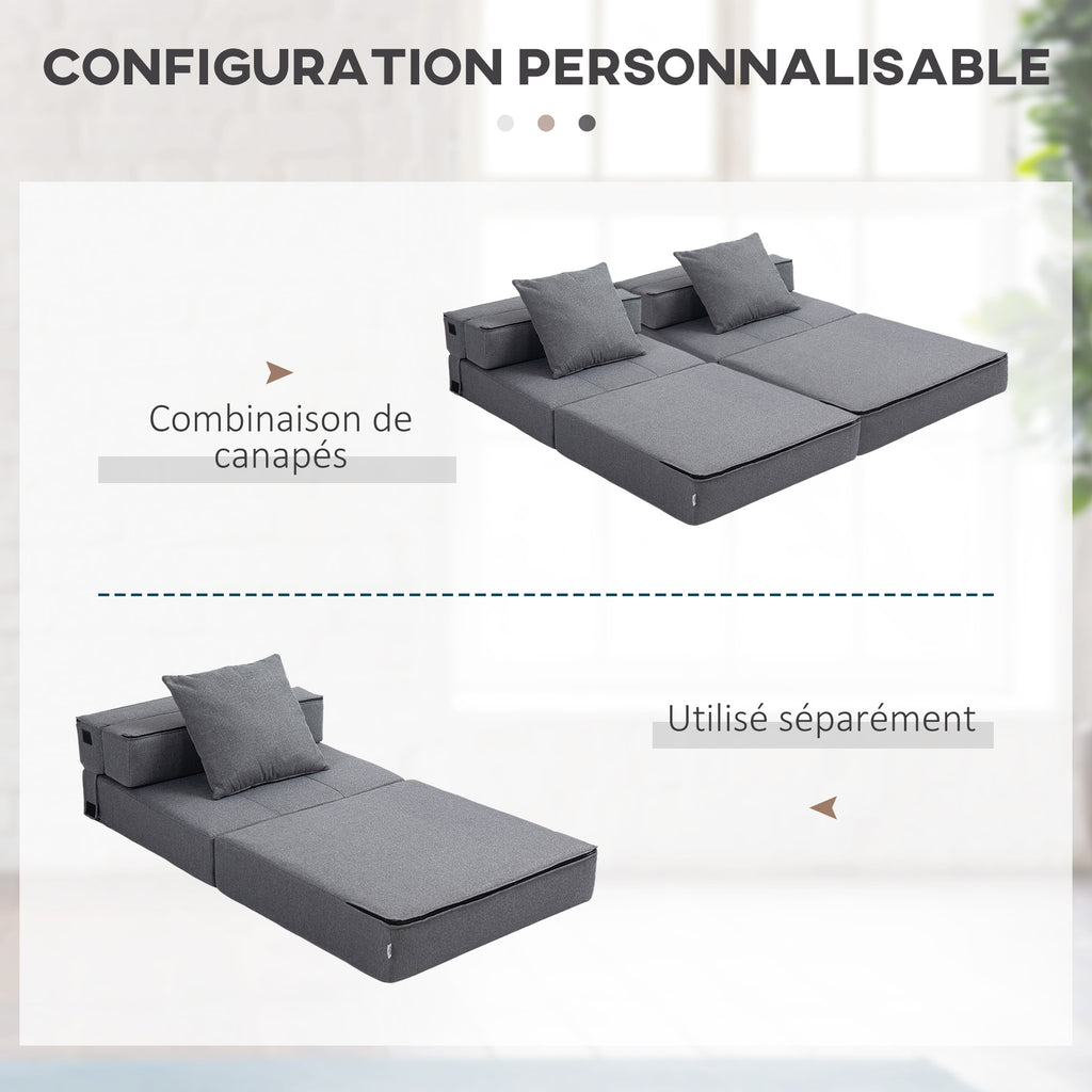 Chauffeuse canapé-lit convertible fauteuil 1 place avec 1 coussin déhoussable, tissu gris-6