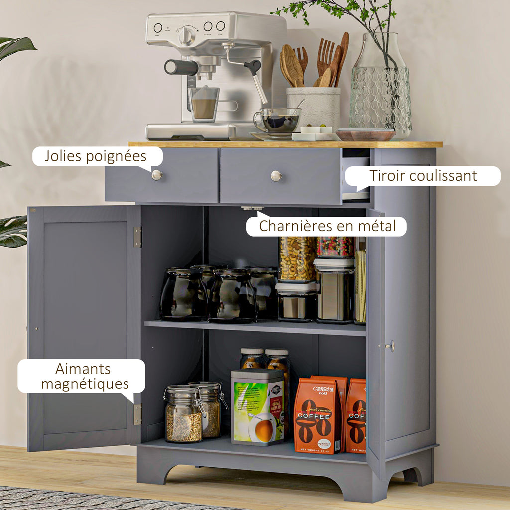 Meuble de rangement buffet salon avec placards, 2 tiroirs et étagères réglables, 68x40,3x85cm, gris et bois naturel-6
