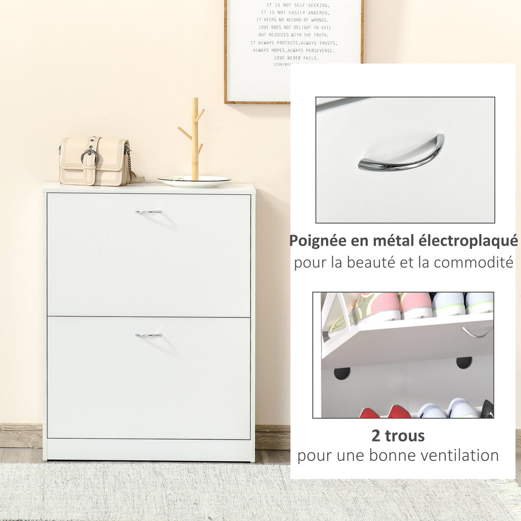 Armoire à Chaussures Meuble à Chaussures dim. 60L x 24l x 80H cm 2 Portes abattantes Blanc-5
