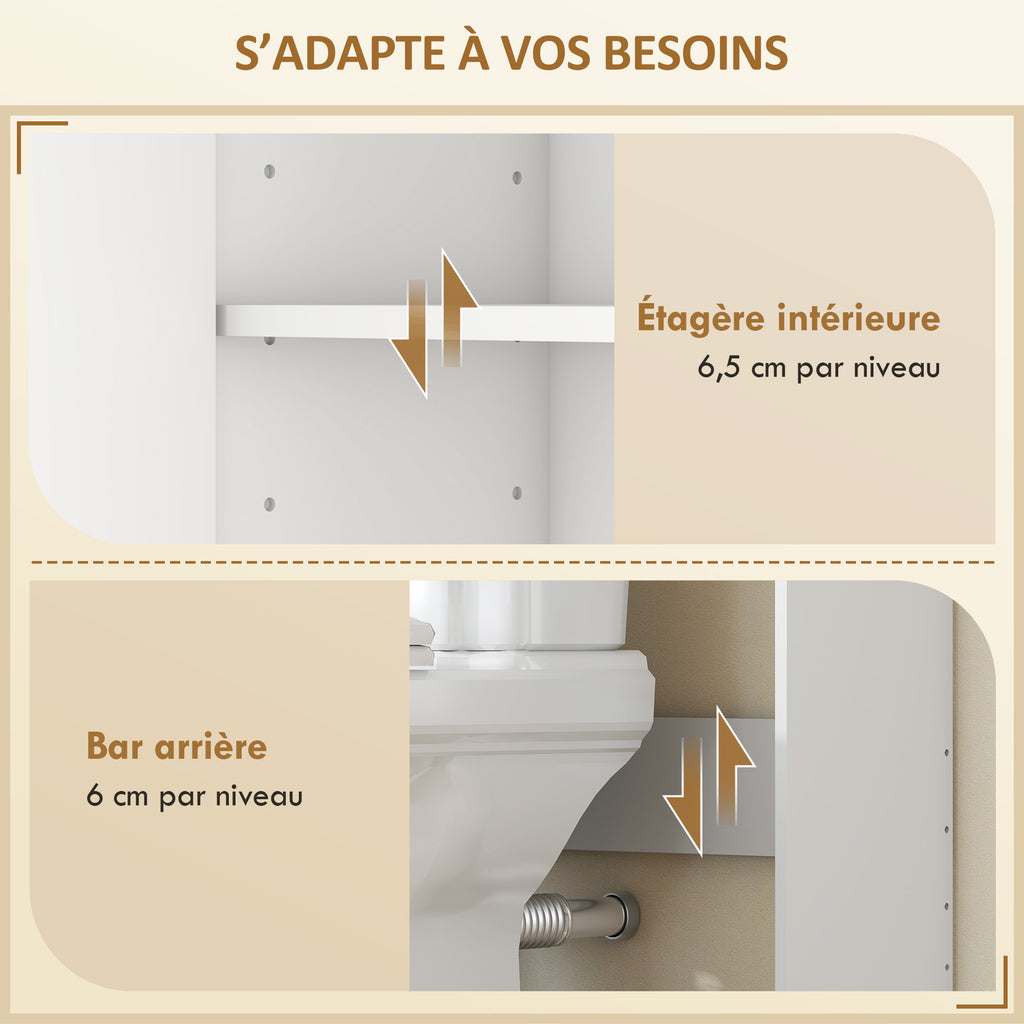 Meuble WC rangement au-dessus des toilettes 3 niveaux étagère de toilettes avec étagères réglables, 64x20x170,5cm, blanc-4