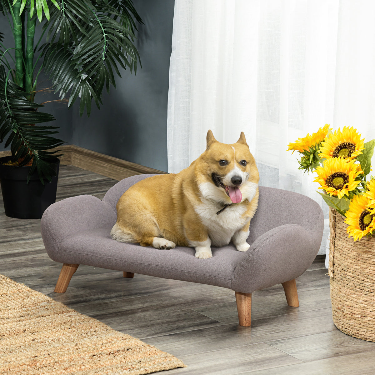 Canapé pour chien canapé pour animal de compagnie pieds effilés en bois revêtement tissu 72 x 44 x 31 cm - gris-1