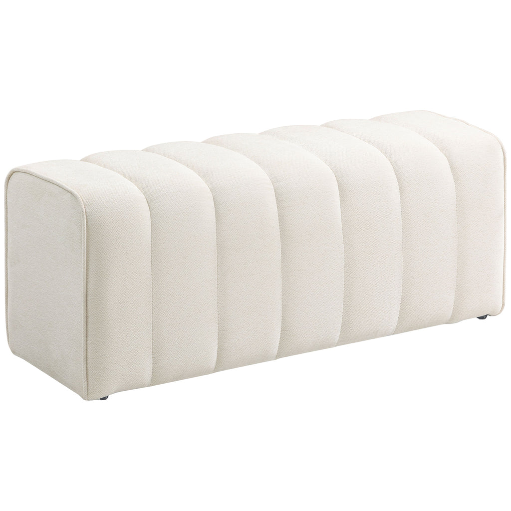 Banc bout de lit, banquette rembourrée, style moderne, ottoman en tissu aspect lin, 110 x 40 x 44 cm, crème-0