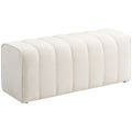 Banc bout de lit, banquette rembourrée, style moderne, ottoman en tissu aspect lin, 110 x 40 x 44 cm, crème-0