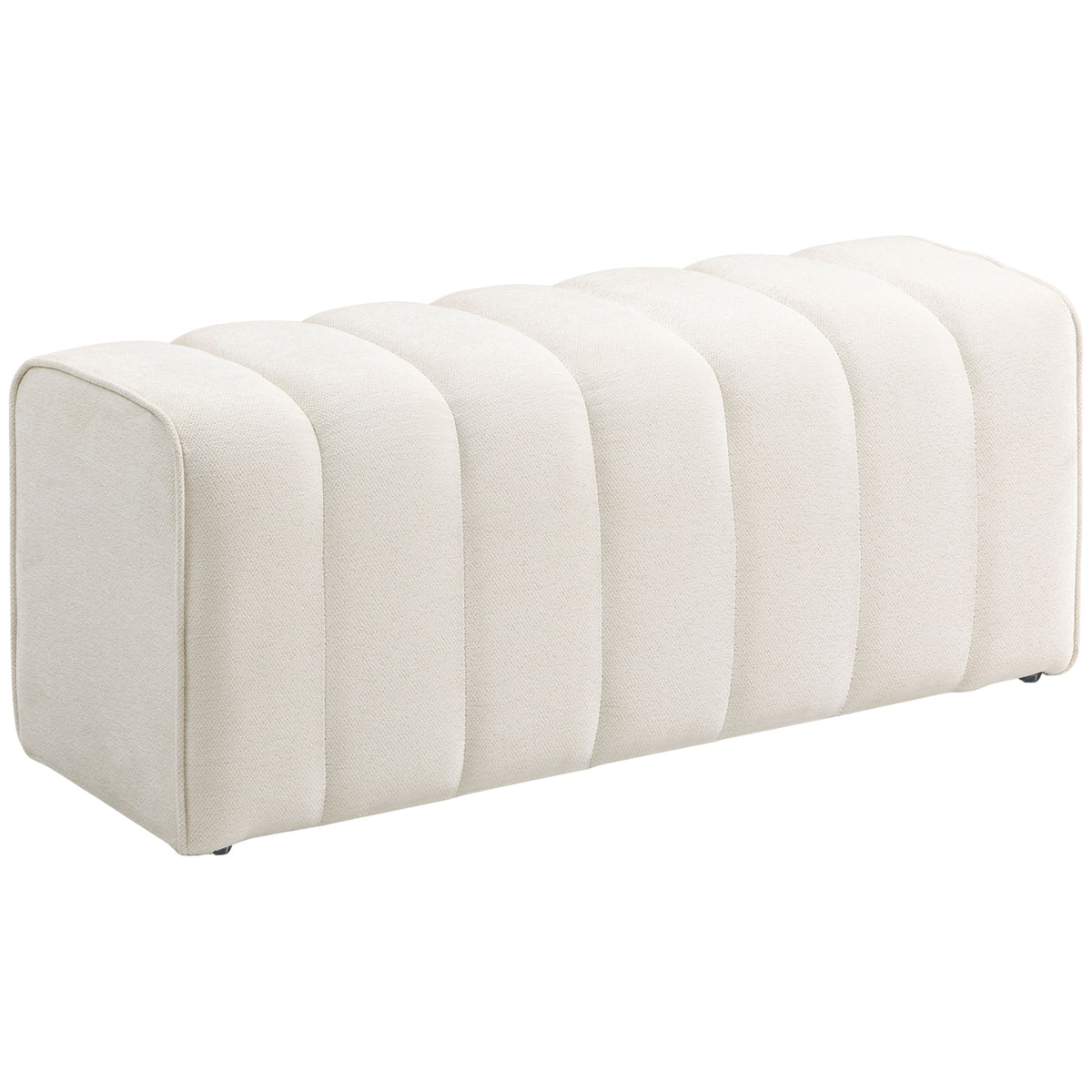Banc bout de lit, banquette rembourrée, style moderne, ottoman en tissu aspect lin, 110 x 40 x 44 cm, crème-0