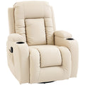 Fauteuil inclinable de massage et chauffage, fauteuil de relaxation, dossier réglable, pivotant 360°, 82x99x103cm, crème-0