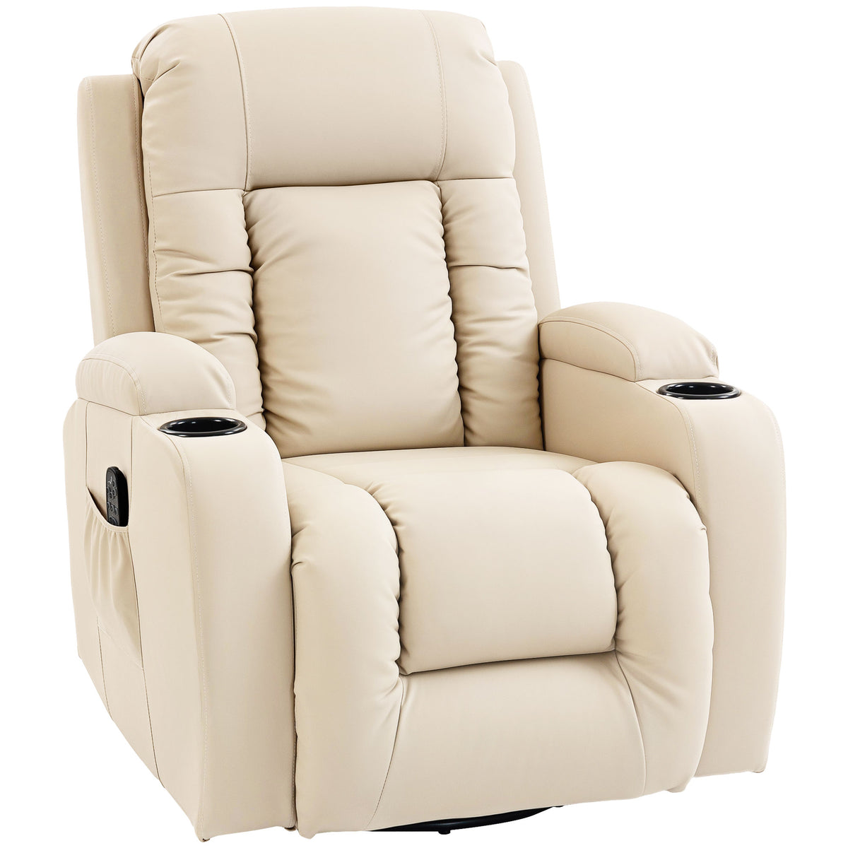 Fauteuil inclinable de massage et chauffage, fauteuil de relaxation, dossier réglable, pivotant 360°, 82x99x103cm, crème-0