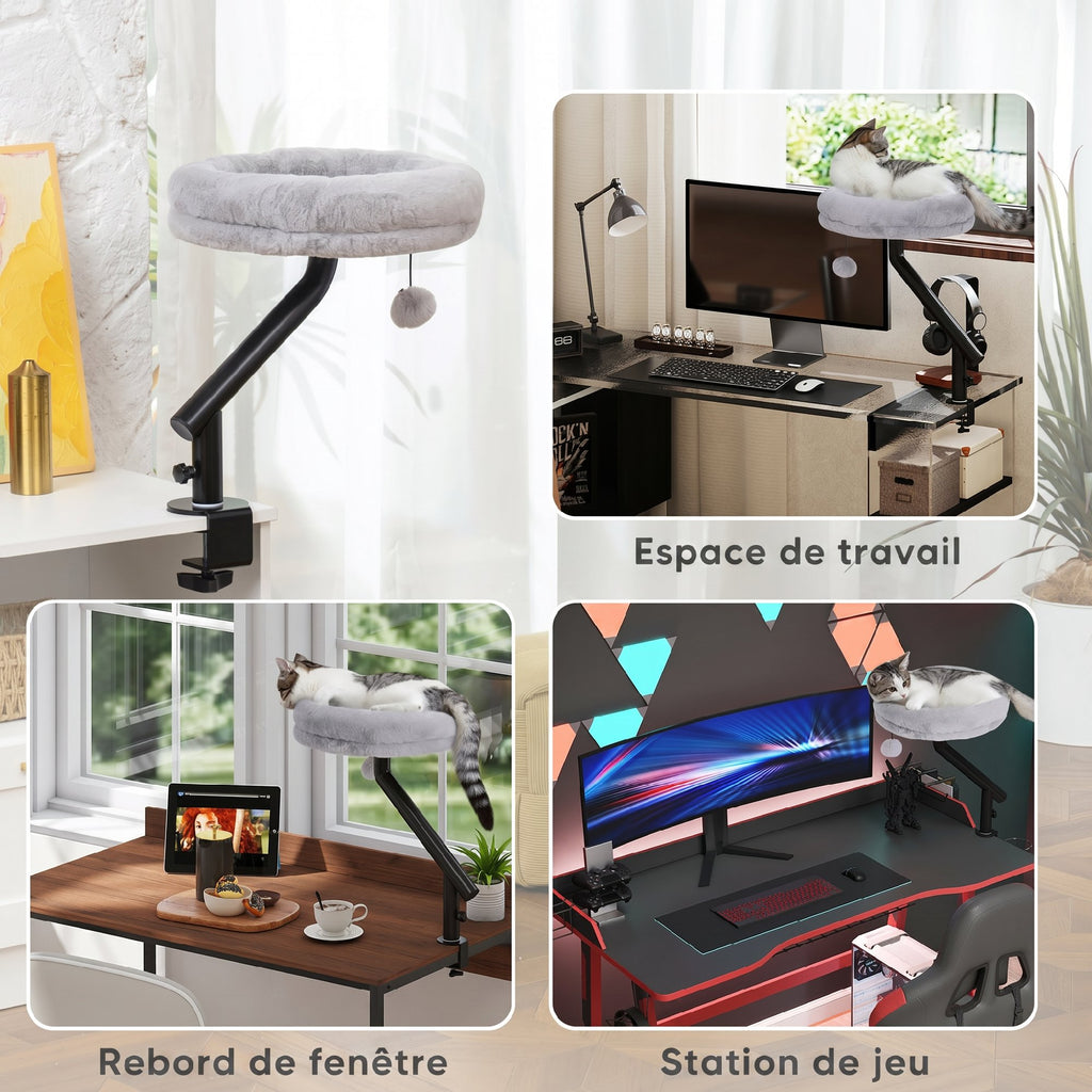 Lit de Bureau pour Chat Rotation de 360° et Hauteur Réglable, Lit pour Chat Lavable avec Balle Jouet,  35x35x48cm, Gris-5