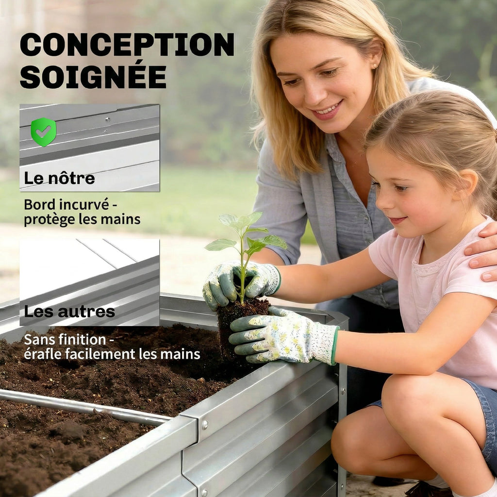 Carré potager de jardin rectangulaire tôle d'acier ondulée 120 x 60 x 30,5 cm argent-6