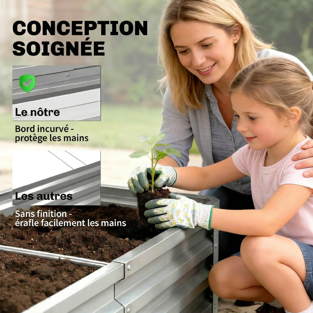 Carré potager de jardin rectangulaire tôle d'acier ondulée 120 x 60 x 30,5 cm argent-6