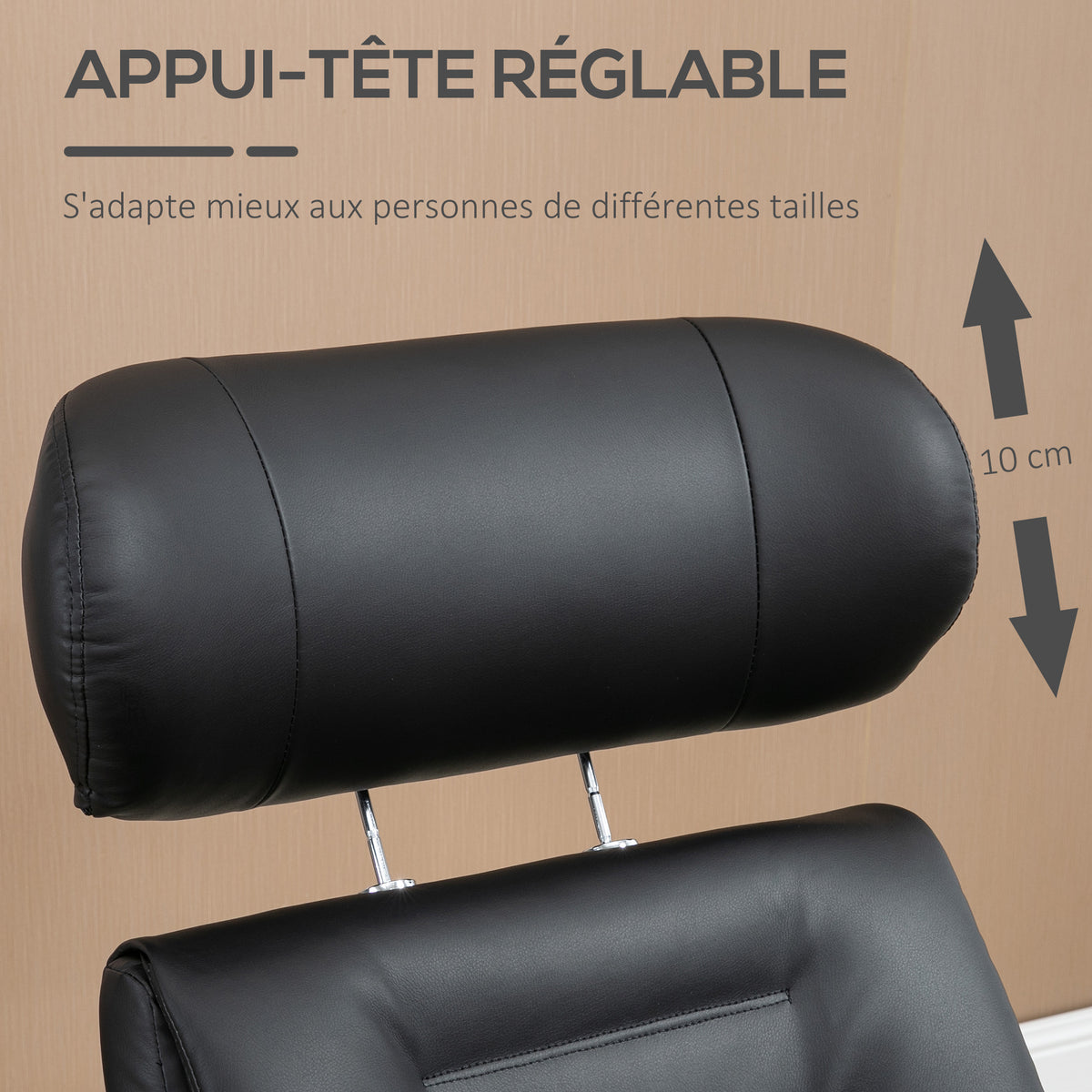 Fauteuil relax avec repose-pied, fauteuil de relaxation avec dossier inclinable, têtière réglable, 80x84x108cm, noir-4
