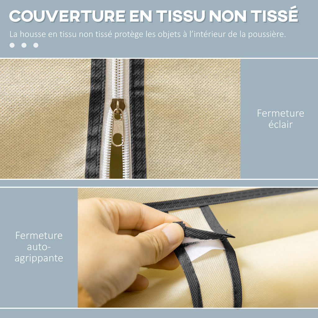 Armoire penderie en tissu meuble de rangement tringle à vêtements et étagères ouvertes 103x43x162,5cm crème-4