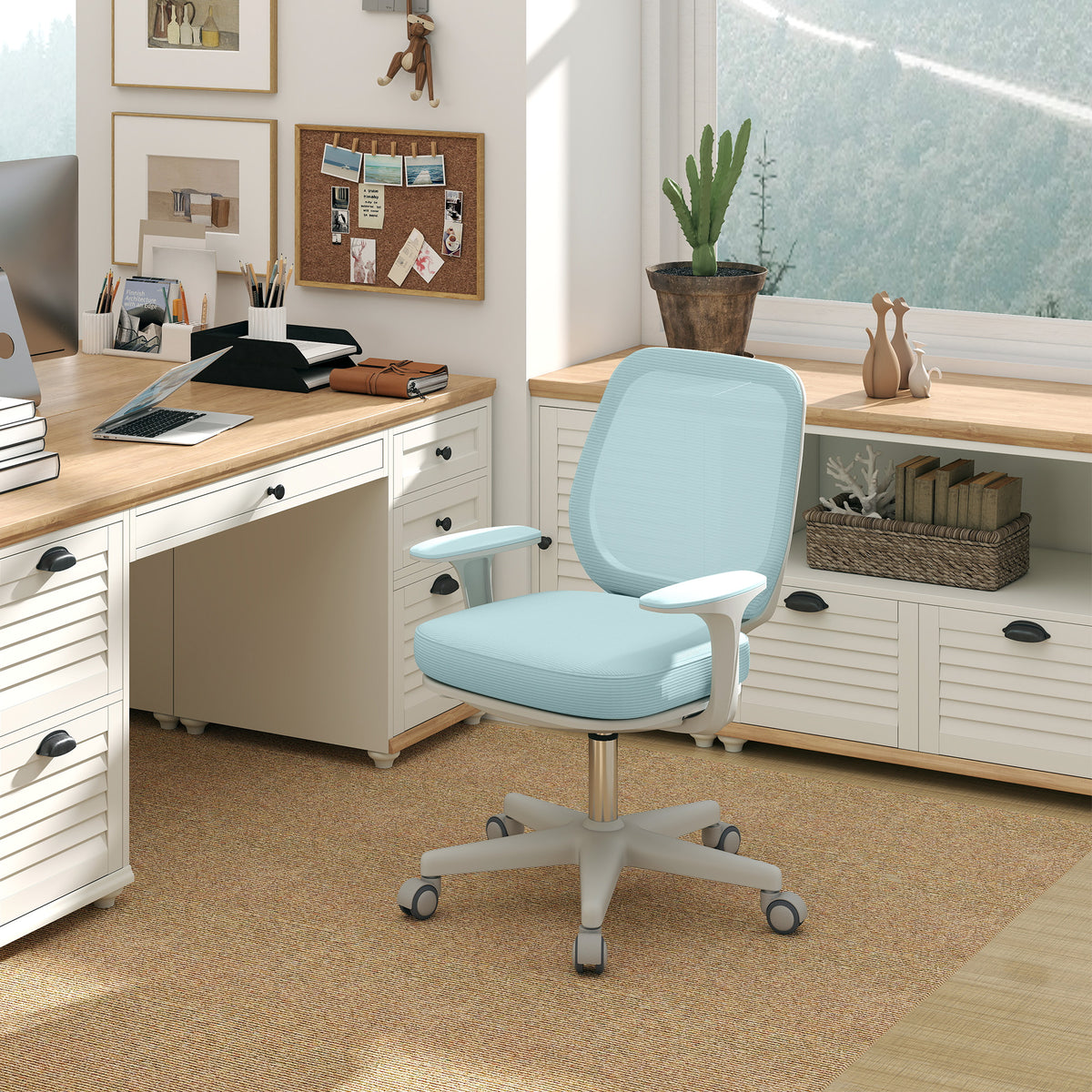 Fauteuil de bureau, chaise de bureau ergonomique en maille, hauteur réglable, 55x48x82,5-94,5cm, vert-1