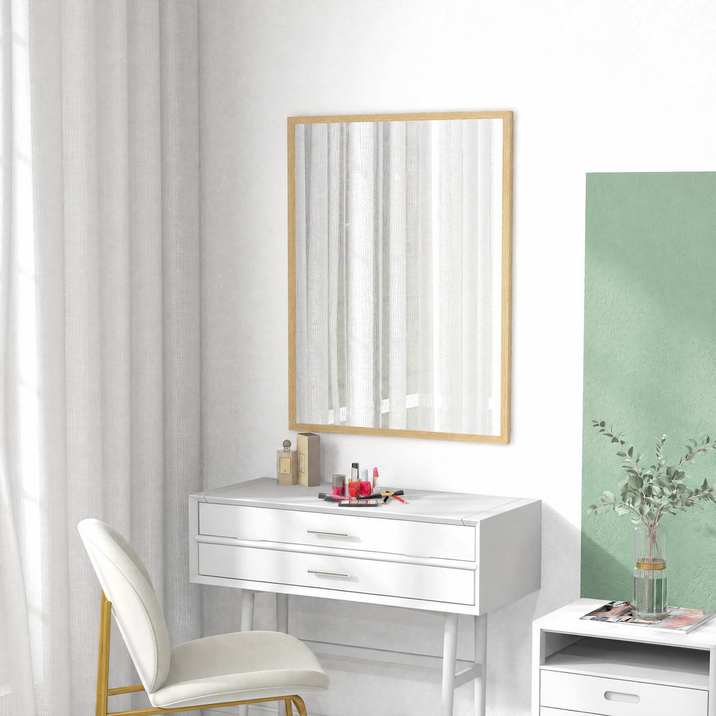 Miroir mural rectangulaire 90 x 70 cm, cadre en bois, idéal pour la salle de bain, salon ou chambre, naturel-8