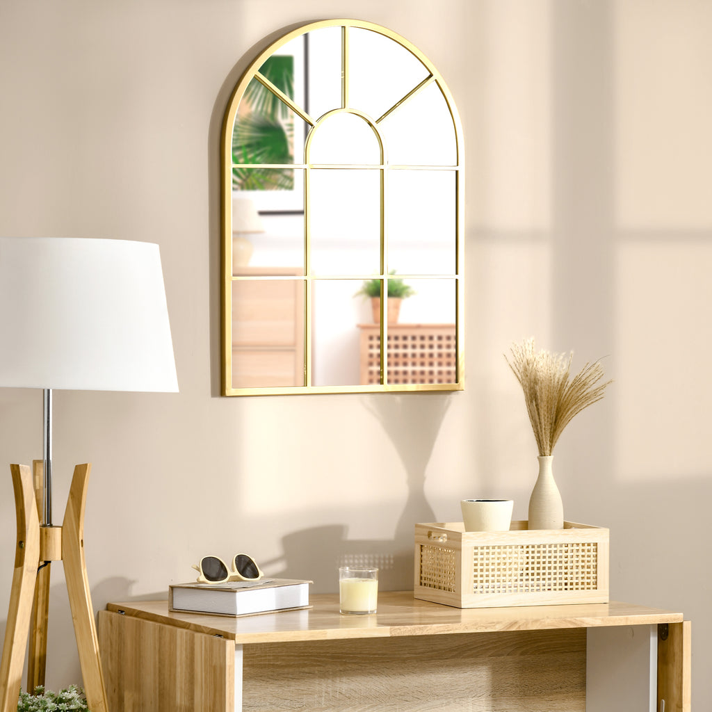 Miroir mural en métal cadre doré en forme de voûtée – 70 x 50 cm – décoration pour entrée ,chambre à coucher, salon-5