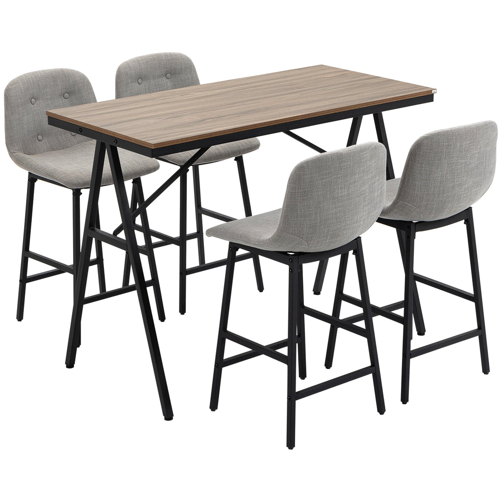 Ensemble table de bar avec tabourets table à manger debout avec 4 chaises rembourrées pieds en acier 120x60x91cm gris-0