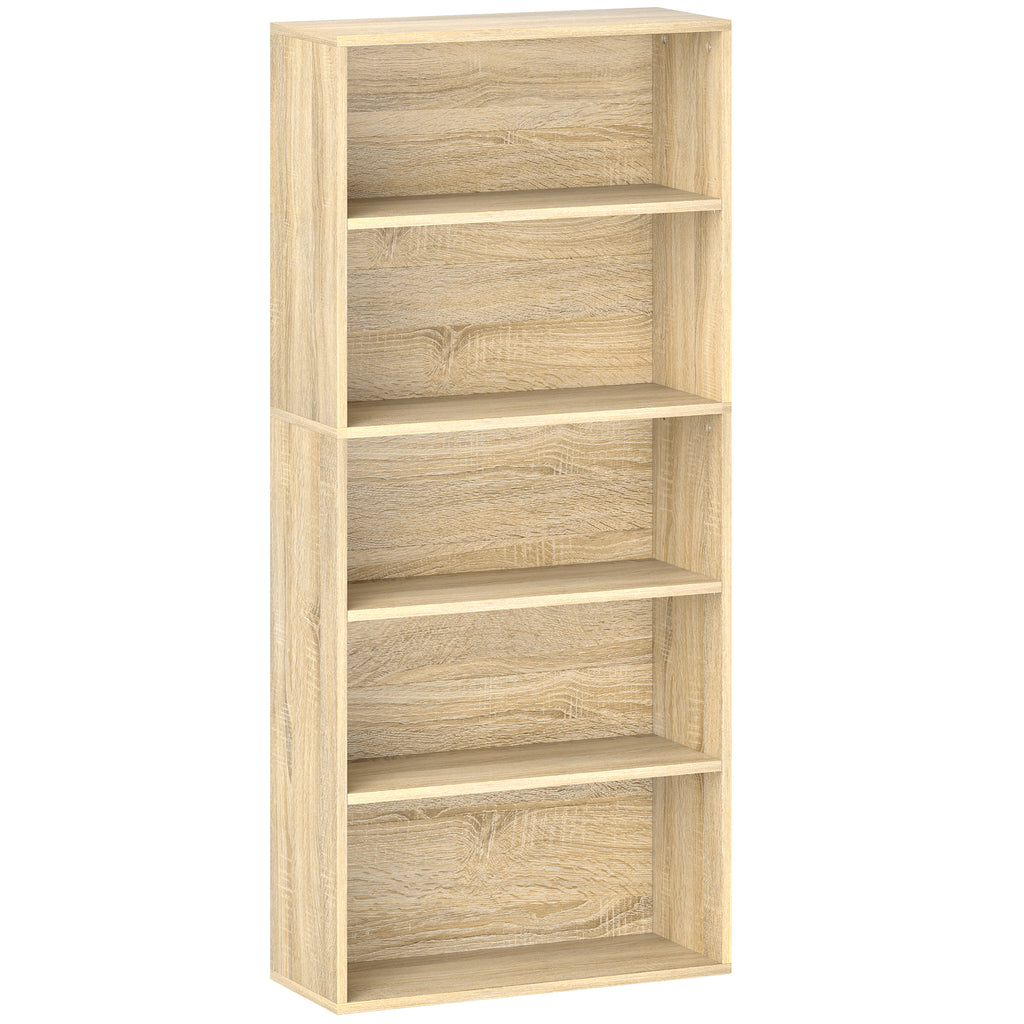 Bibliothèque étagère de rangement 5 niveaux avec étagères réglables pour salon, chambre, bureau, 60x24x133,5cm, naturel-0