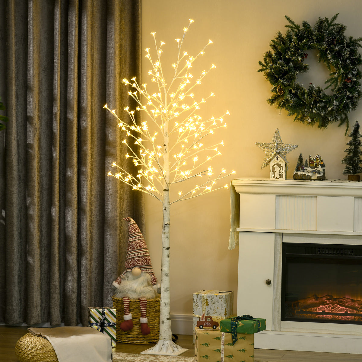 Albero di Natale luminoso 180 cm con 180 LED bianco caldo e 3 livelli di luminosità