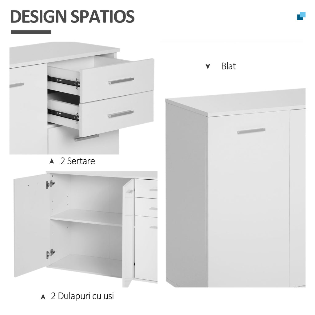 Buffet salon à haut brillance, meuble de rangement avec 2 tiroirs, 3 portes et étagère réglable, style contemporain, buffet salle à manger et cuisine, 106 x 35 x 76 cm, blanc-3