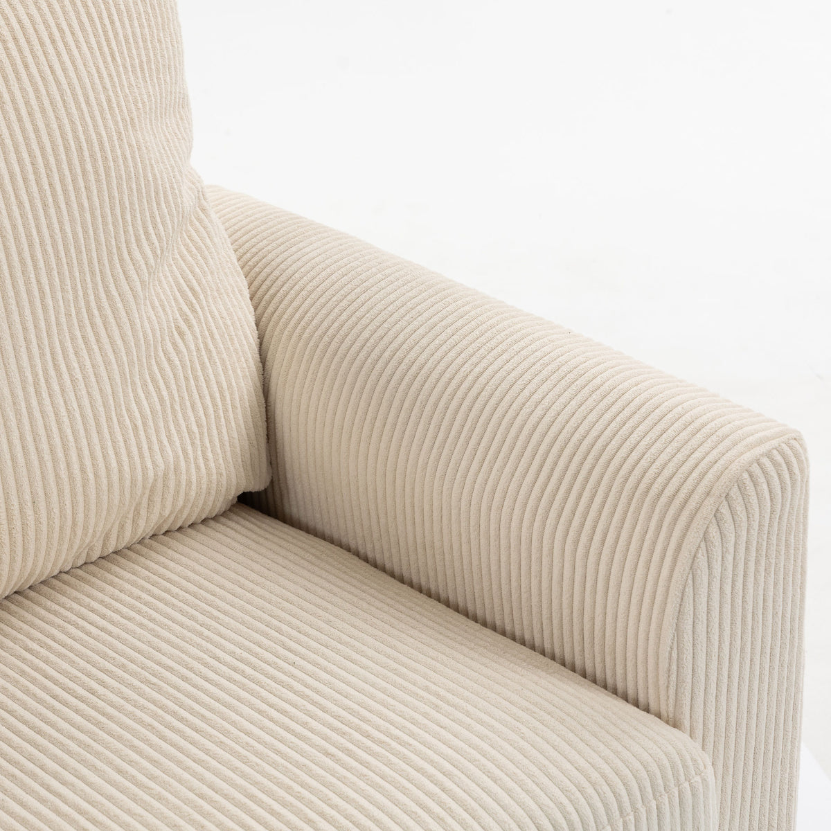 Canapé 2 Places en Velours Côtelé, Canapé de Salon 144 cm avec Assise Large Rembourrée, 2 Oreillers, Beige-9