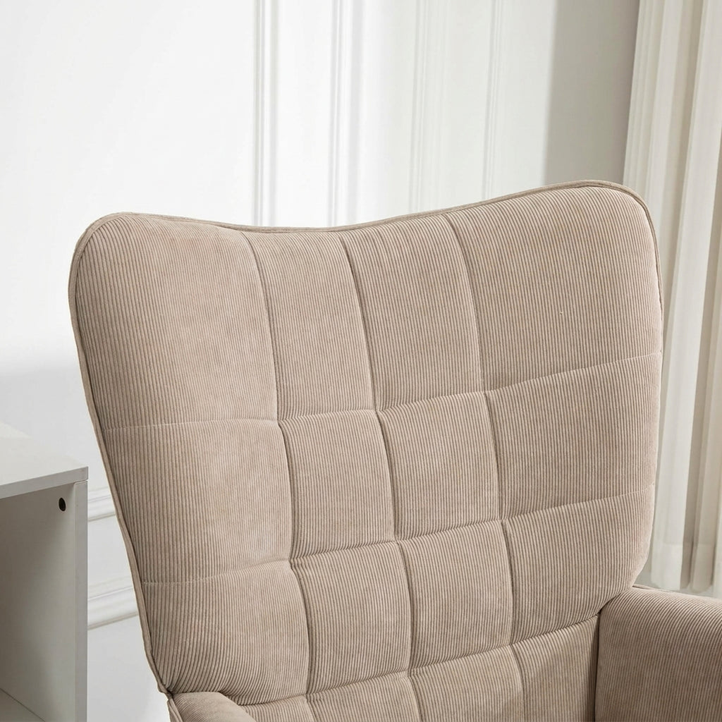 Fauteuil de Salon avec Repose-Pied, Fauteuil d'Appoint Capitonné en Velours Côtelé, Dossier Haut et Accoudoirs, Marron-6