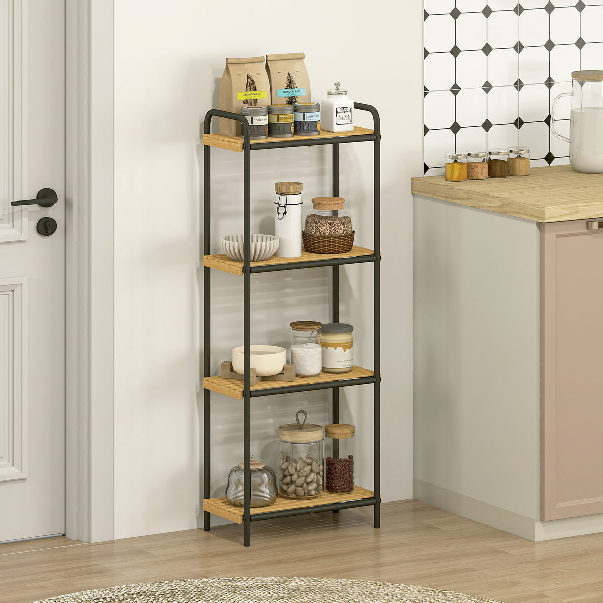 Étagère salle de bain étagère de rangement 4 niveaux étroite autoportante bambou 1,5 x 21,5 x 106 cm effet bois naturel-7