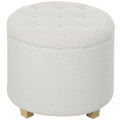 Pouf coffre rangement, tabouret rond, pouf repose-pieds en tissu bouclette, charge 120 Kg, Ø 45 x 41 cm, blanc-0