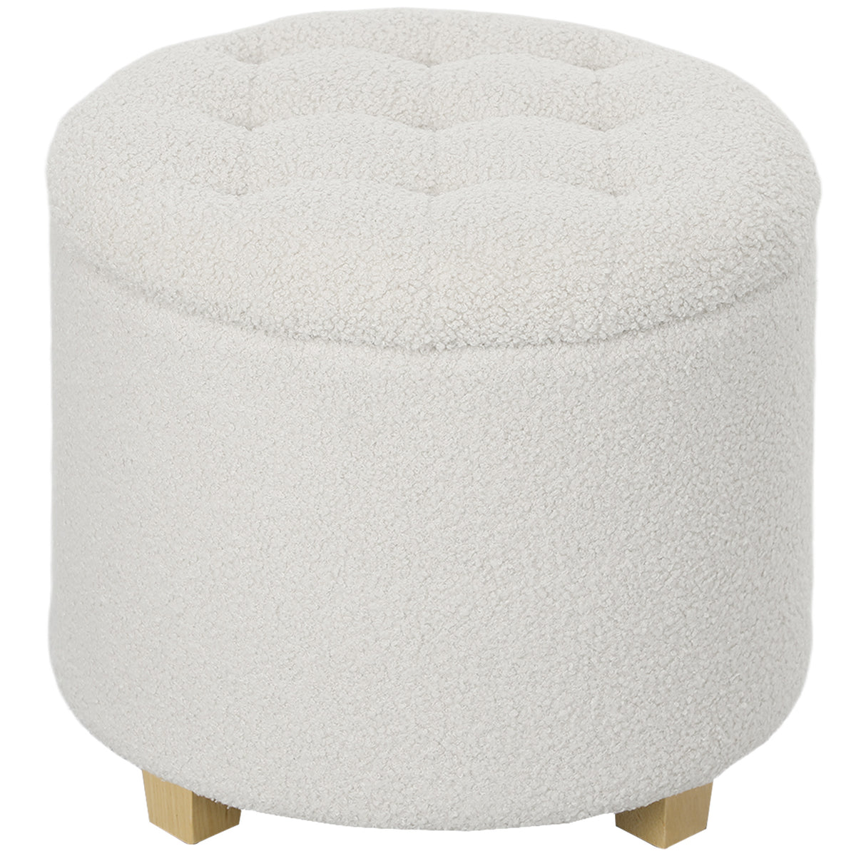 Pouf coffre rangement, tabouret rond, pouf repose-pieds en tissu bouclette, charge 120 Kg, Ø 45 x 41 cm, blanc-0