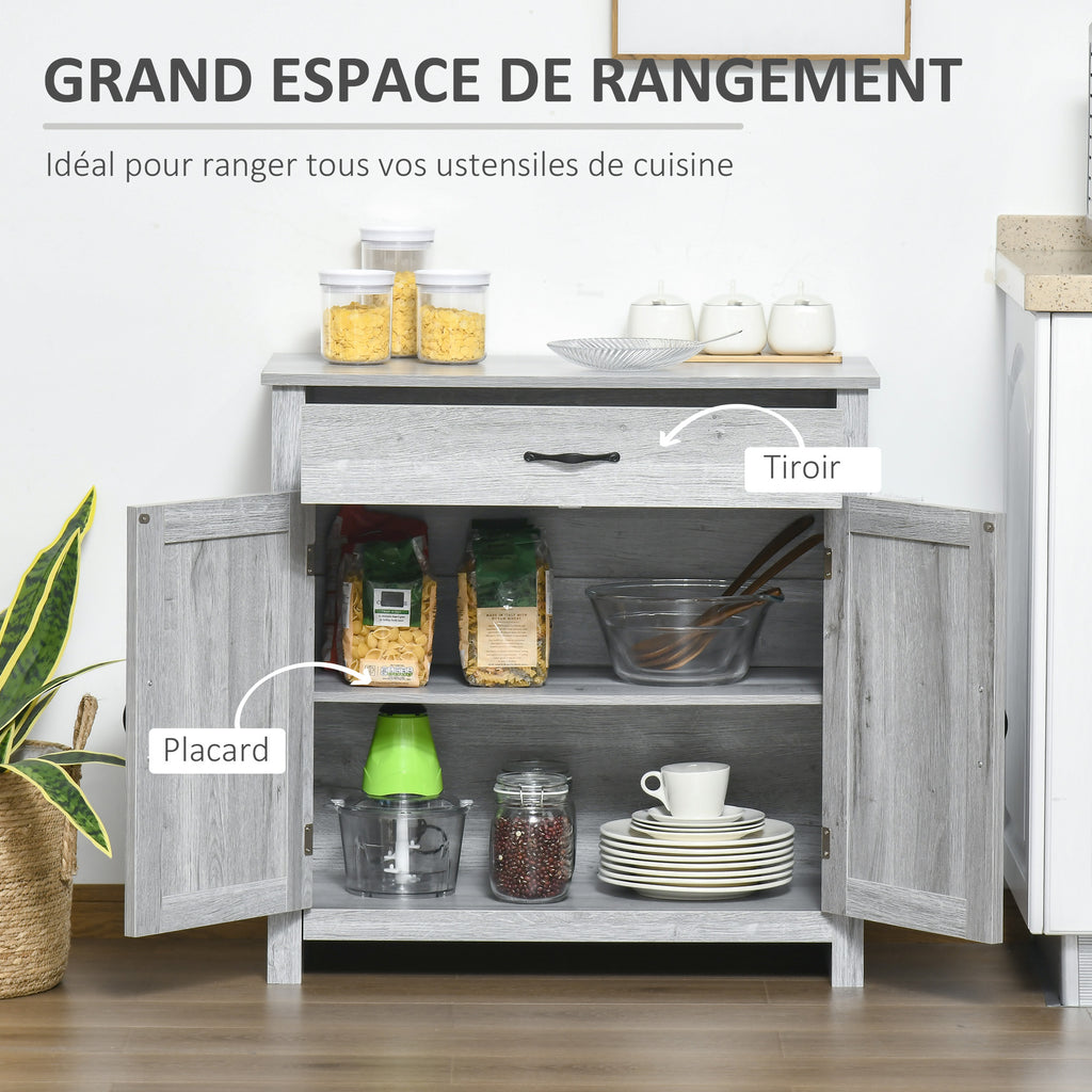 Buffet salon, meuble de rangement avec tiroir, 2 portes de grange et étagère réglable, buffet salle à manger et-4