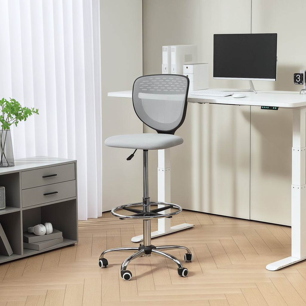 Chaise de bureau ergonomique en maille, chaise de dessin, hauteur et repose-pieds réglable, 59 x 59 x 106-126 cm, gris-9