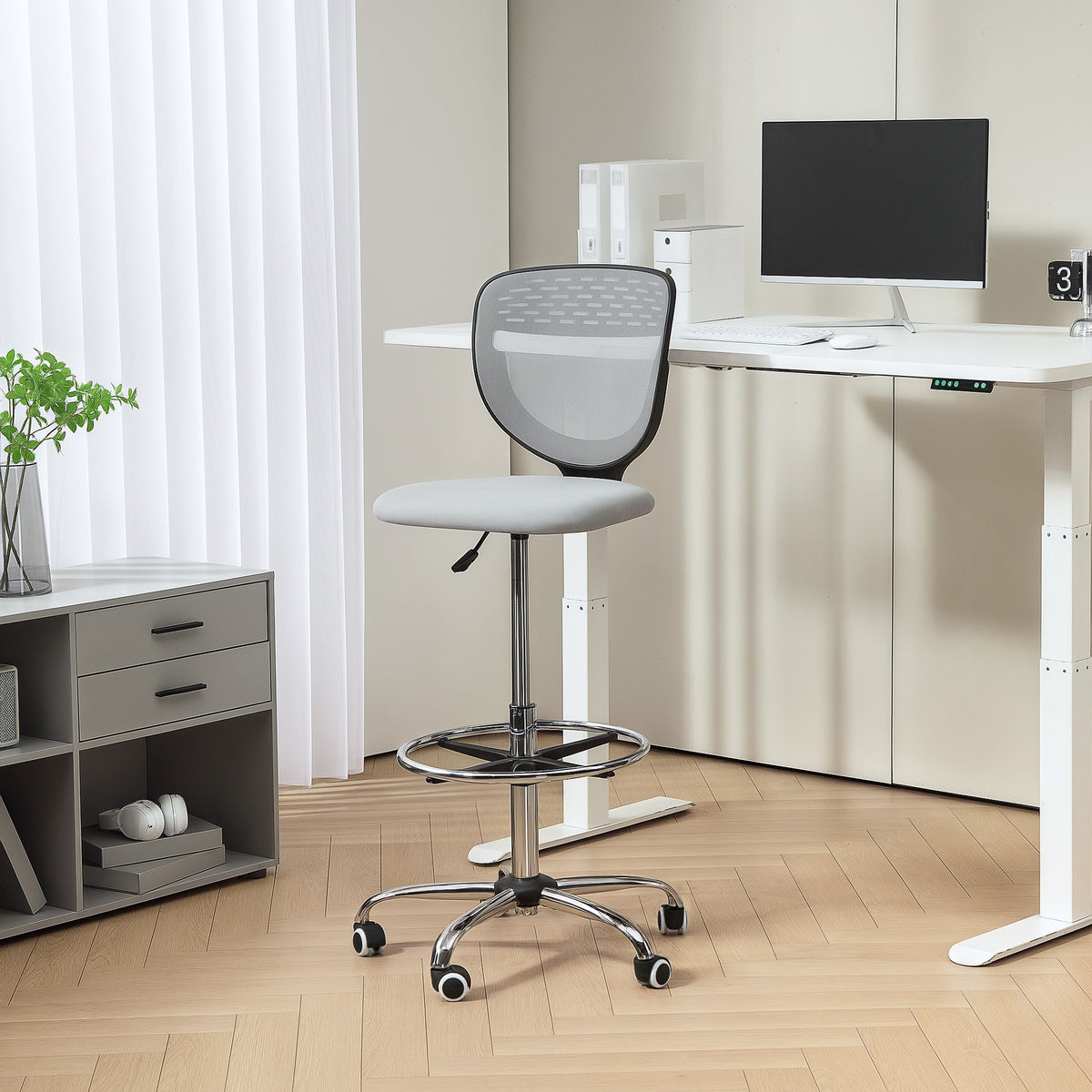 Chaise de bureau ergonomique en maille, chaise de dessin, hauteur et repose-pieds réglable, 59 x 59 x 106-126 cm, gris-9