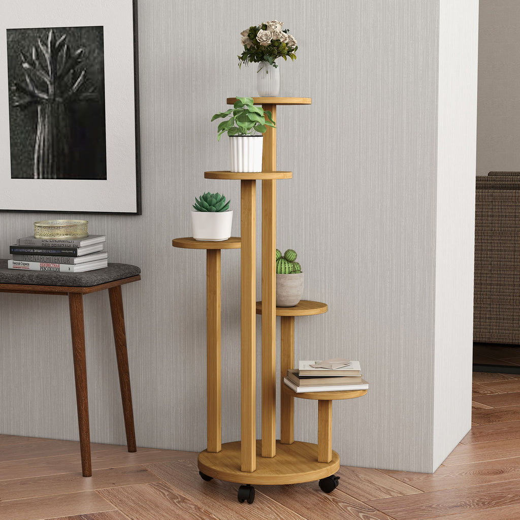 Étagère à plantes en bambou étagères rondes à fleurs support de pots de fleurs 5 niveaux bois naturel-9