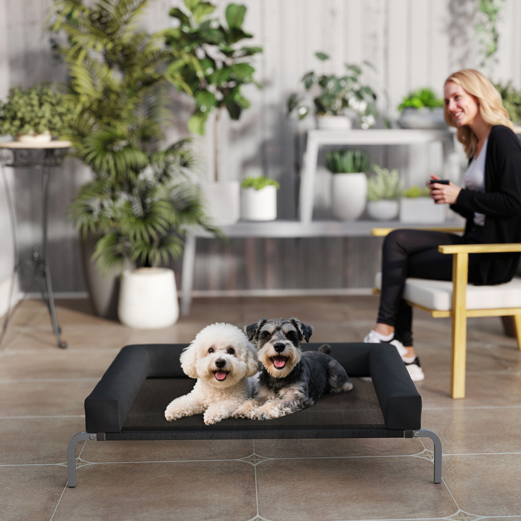 Lit surélevé pour chien rafraichissant, lit de camp pour chiens intérieur extérieur portable, 110 x 75 x 30 cm, noir-8