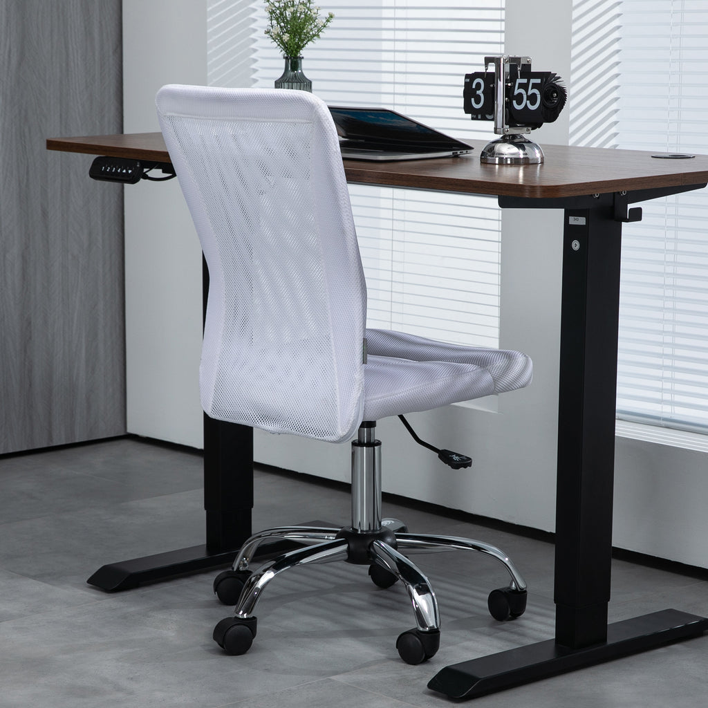 Chaise de bureau ergonomique hauteur réglable piètement chromé pivotant 360° revêtement maille blanc-5