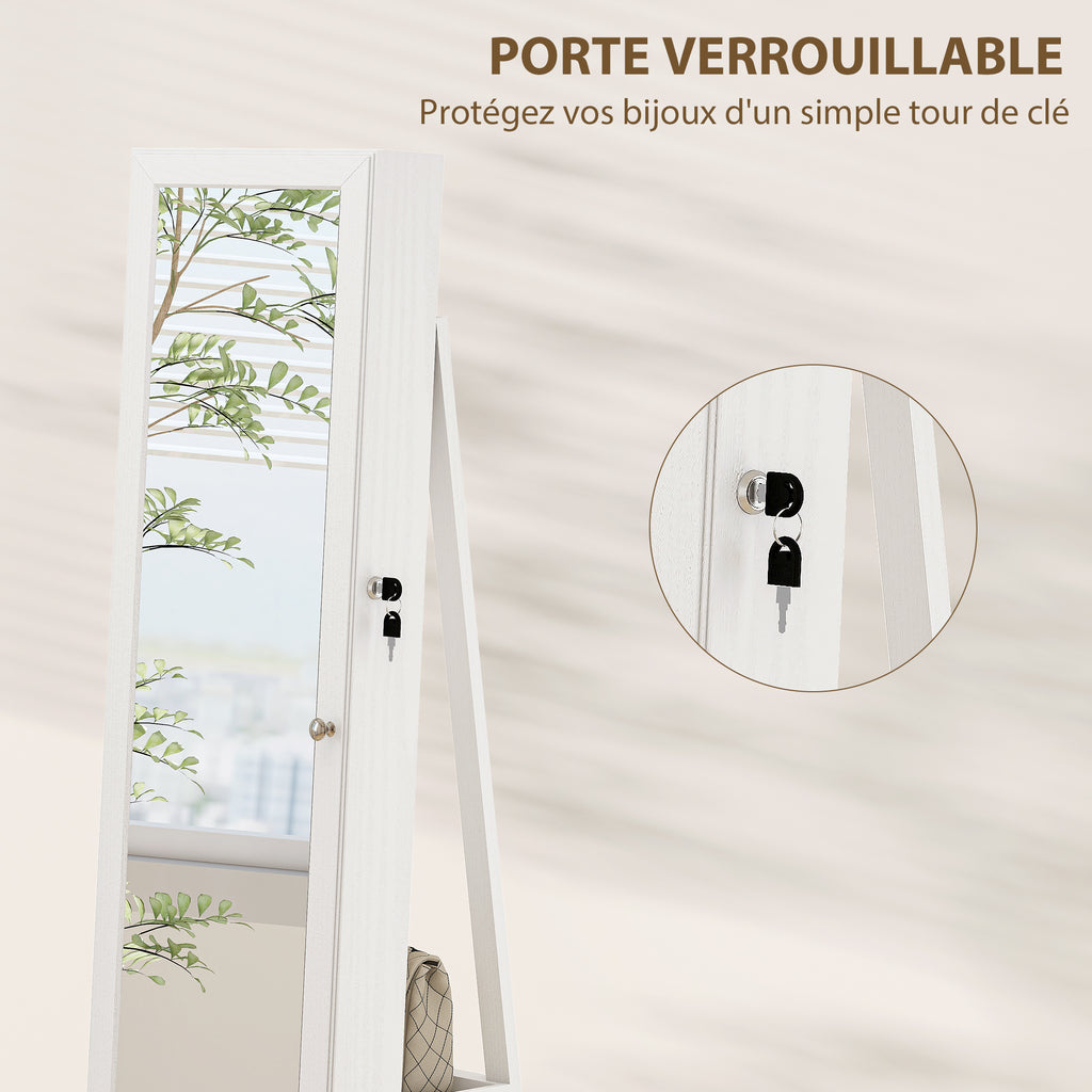 Armoire à Bijoux pivotante verrouillable boîte à bijoux avec Miroir - Armoire Bijoux Multi-Rangement - en Bois Blanc-6