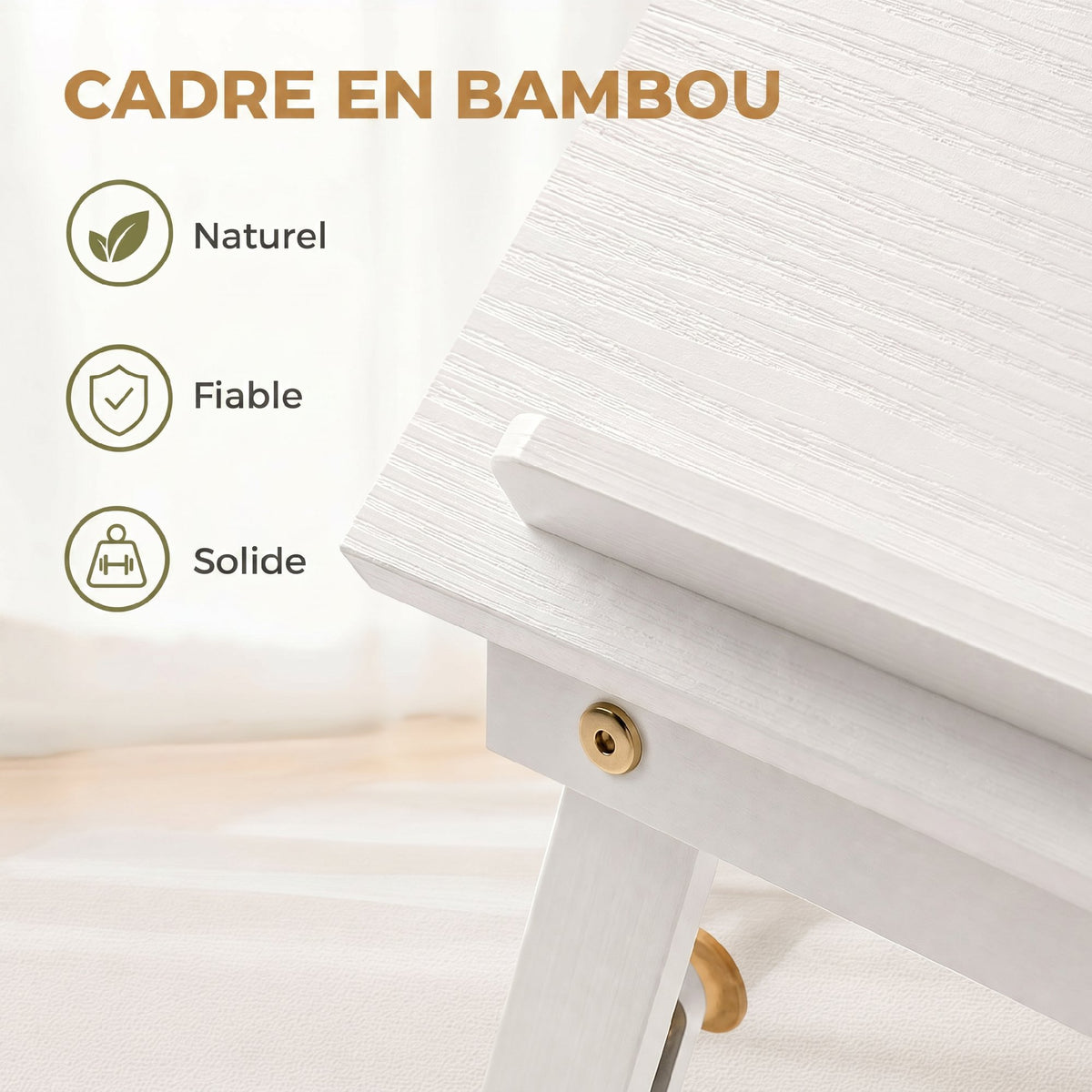 Table de lit pliable et réglable, plateau de lit pour ordinateur portable en bambou plateau inclinable 83,5x33x34cm blanc-6